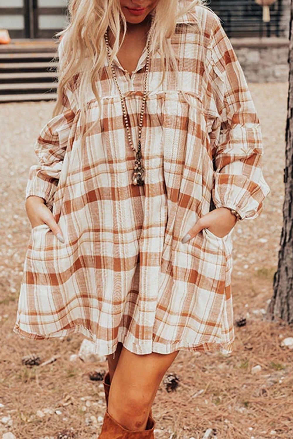 Plaid Collared Neck Long Sleeve Mini Shirt Dress Charming Charlie Plaid Collared Neck Long Sleeve Mini Shirt Dress Charming Charlie