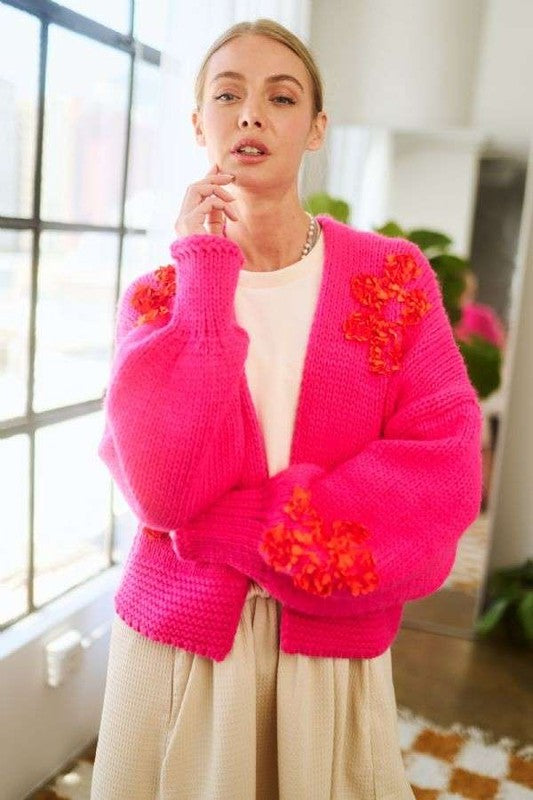 Davi & Dani Floral Applique Open Front Drop Shoulder Cardigan - Charming Charlie