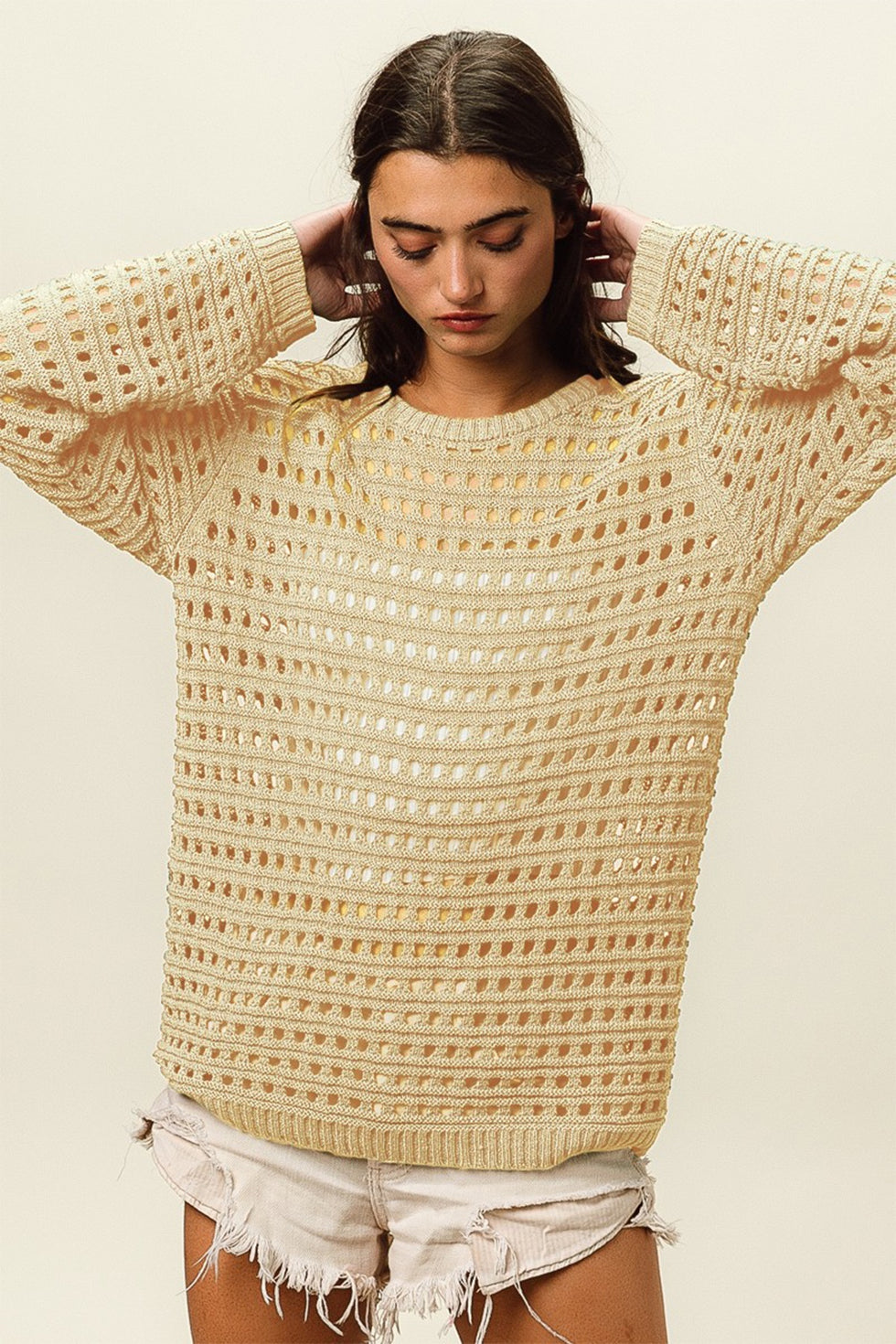 Openwork Slit Round Neck Cover-Up main image 0