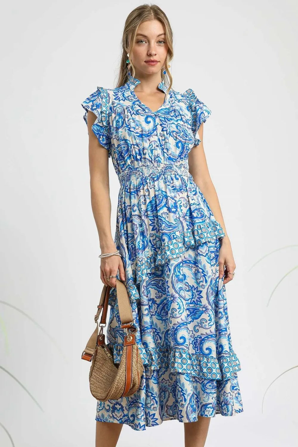 Umgee Paisley Print Ruffle Sleeve Midi Dress – Charming Charlie
