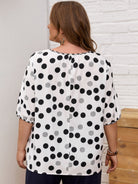 Plus Size Polka Dot Round Neck Half Sleeve Blouse - Charming Charlie