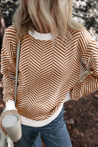Striped Round Neck Long Sleeve Sweater - Charming Charlie