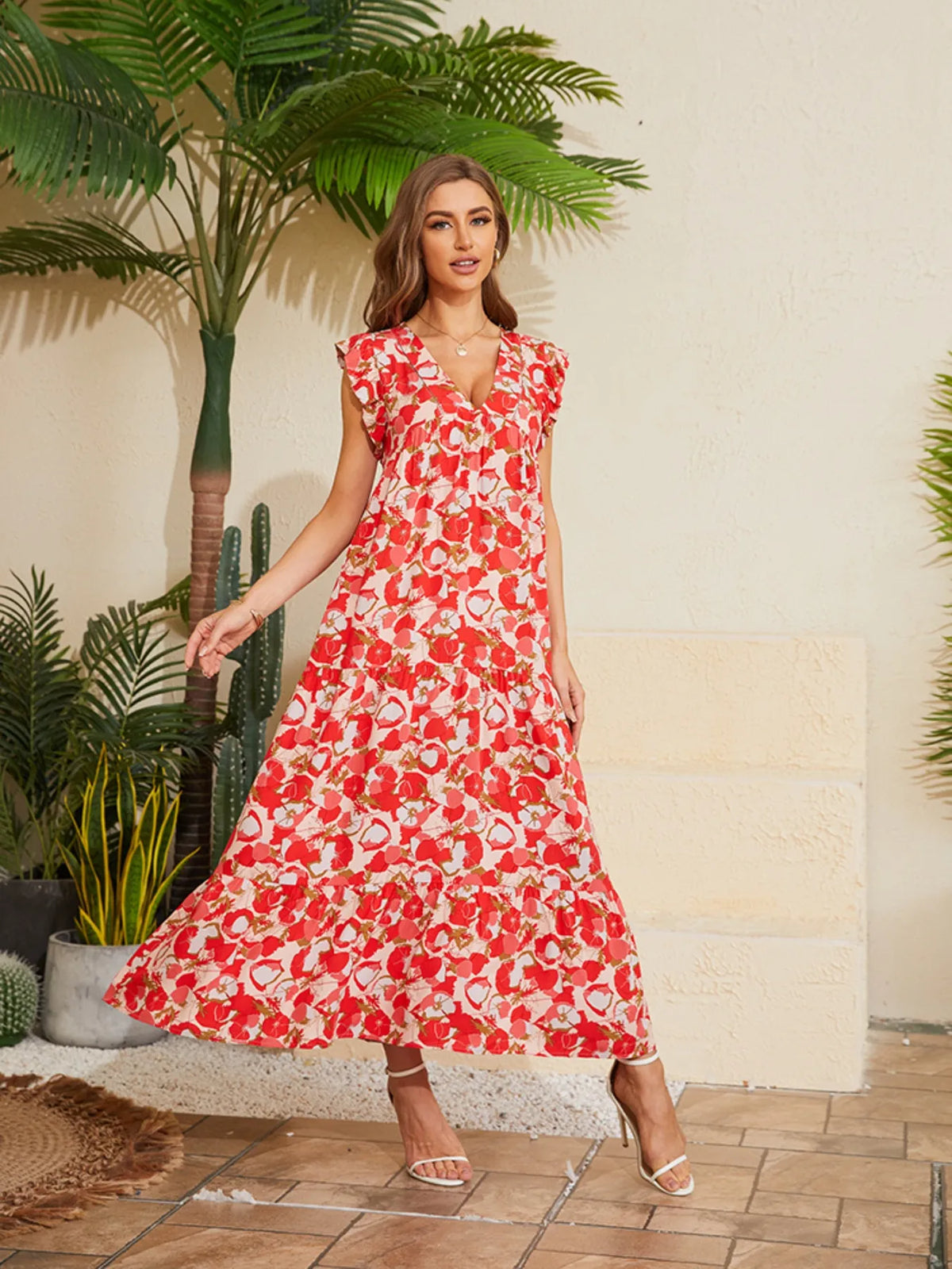 cap sleeve summer dress Floral V-Neck Red / L F_Made in Europe Prom Dress Turtleneck Sequin Women’s silk floral maxi Color:Black on Black