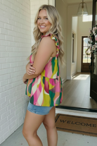 Abstract Print Ruffle Sleeve Babydoll Top - Charming Charlie