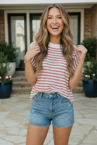 Breezy Stripe Knit Top in Ivory and Red - Charming Charlie