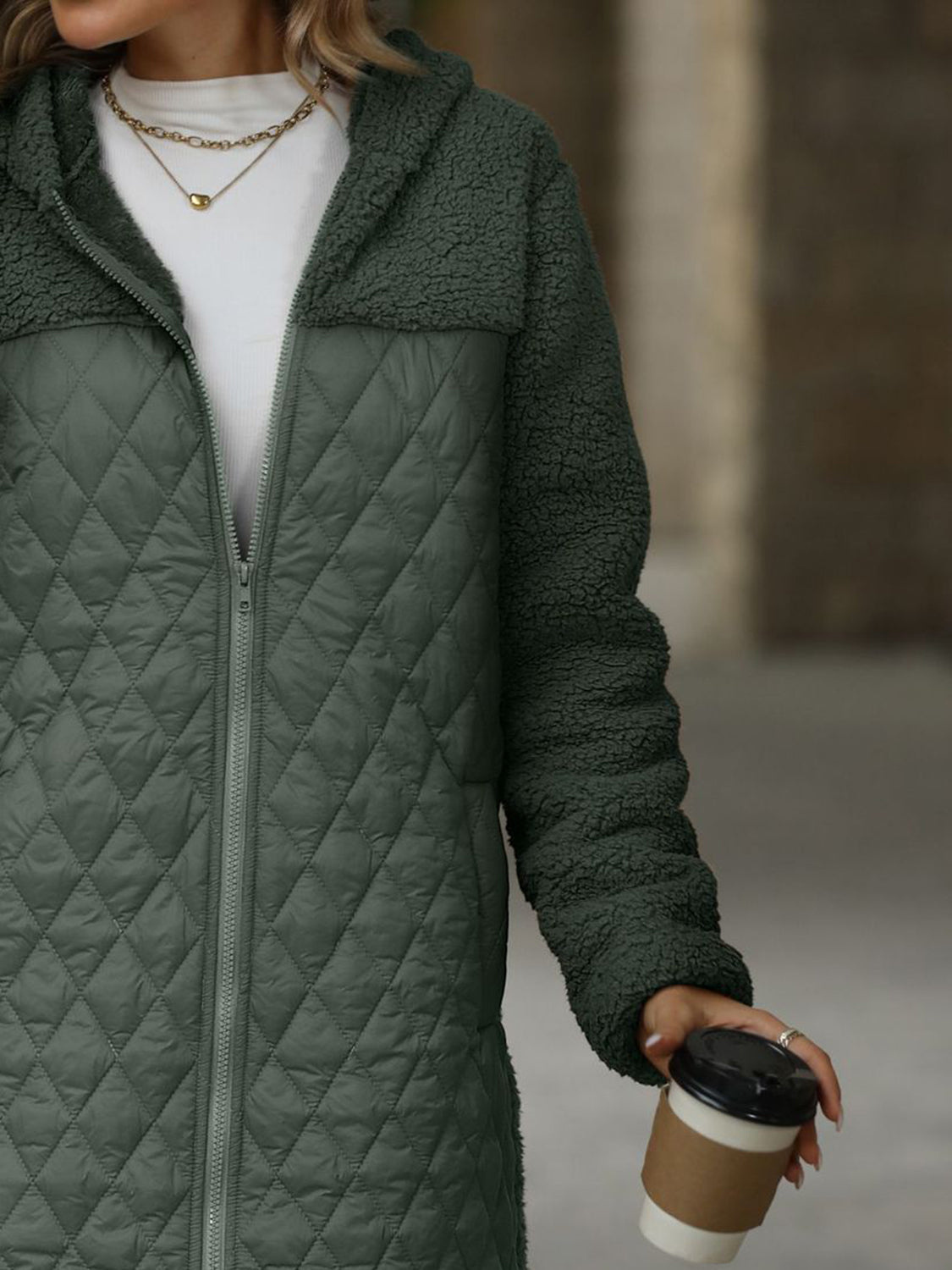 Texture Zip Up Long Sleeve Hooded Coat - Charming Charlie