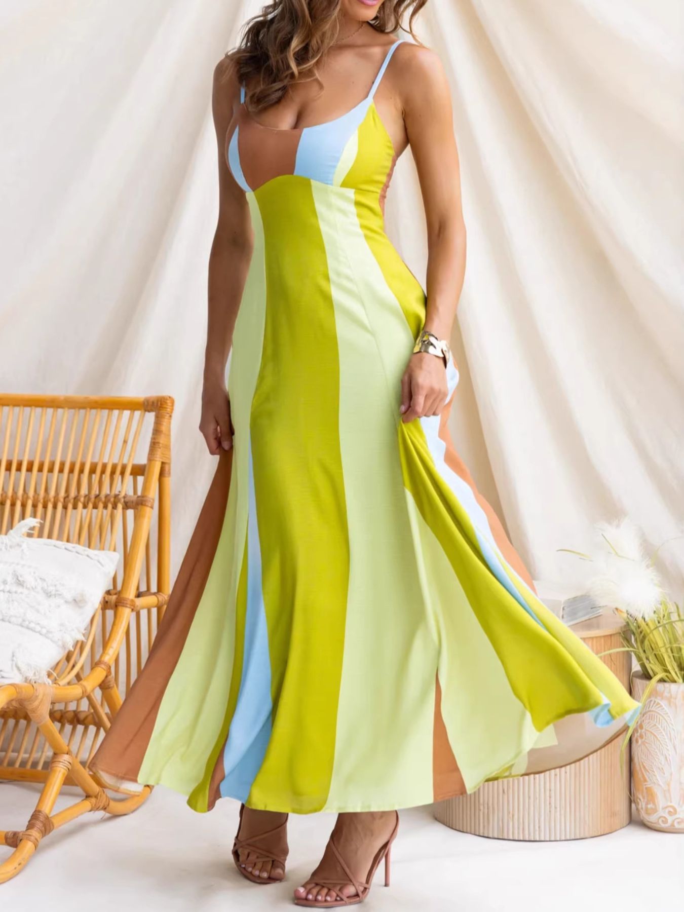 Color Block Spaghetti Strap Maxi Dress – Charming Charlie