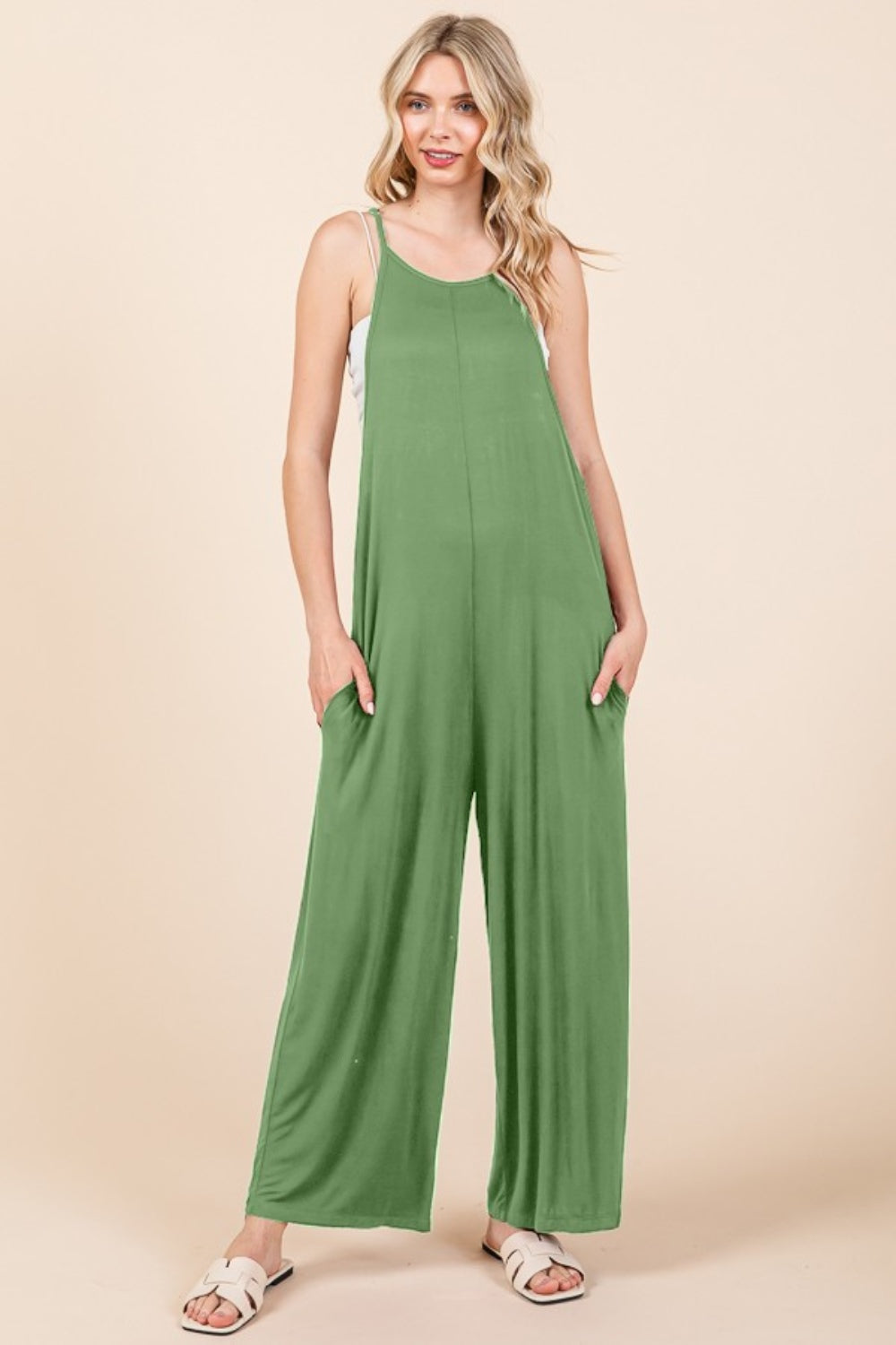Culture Code Full Size Sleeveless Wide Leg Jumpsuit with Pockets - Charming Charlie