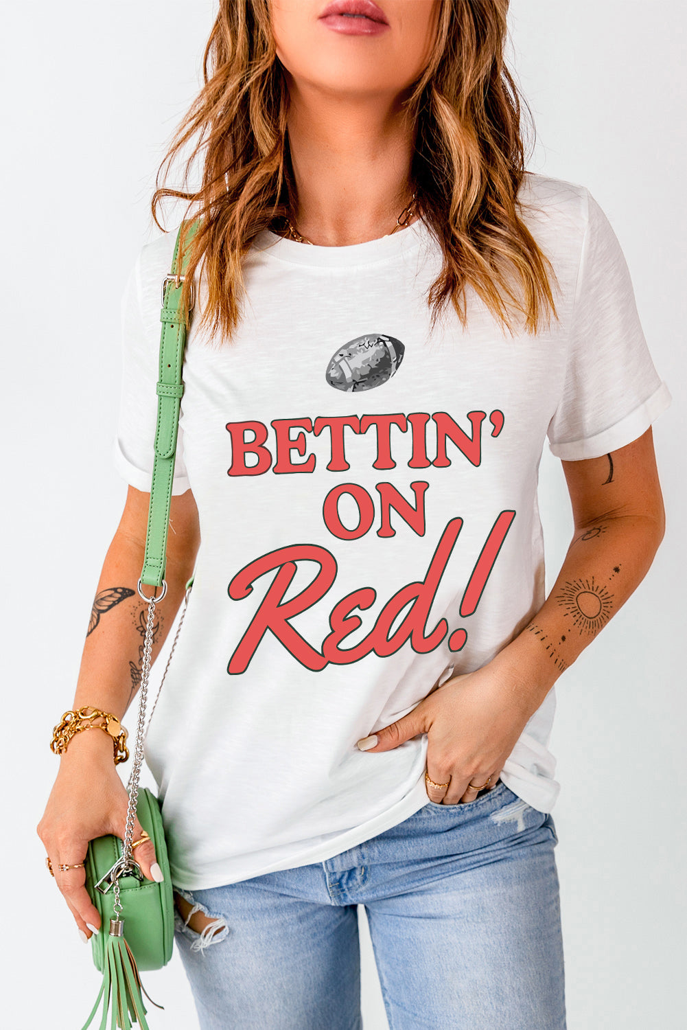 Letter Graphic Round Neck Short Sleeve T-Shirt - Charming Charlie