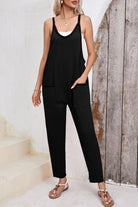 Pocketed Scoop Neck Spaghetti Strap Overalls - Charming Charlie