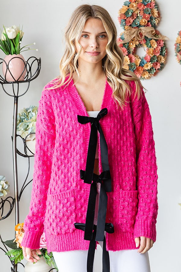 First Love Tie Closure Open Knit Cardigan – Charming Charlie