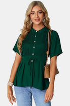 Tied Round Neck Short Sleeve Blouse - Charming Charlie