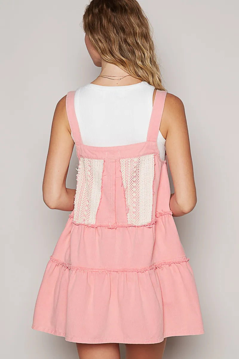 POL Lace Patchwork Detail Denim Overall Dress – Charming Charlie