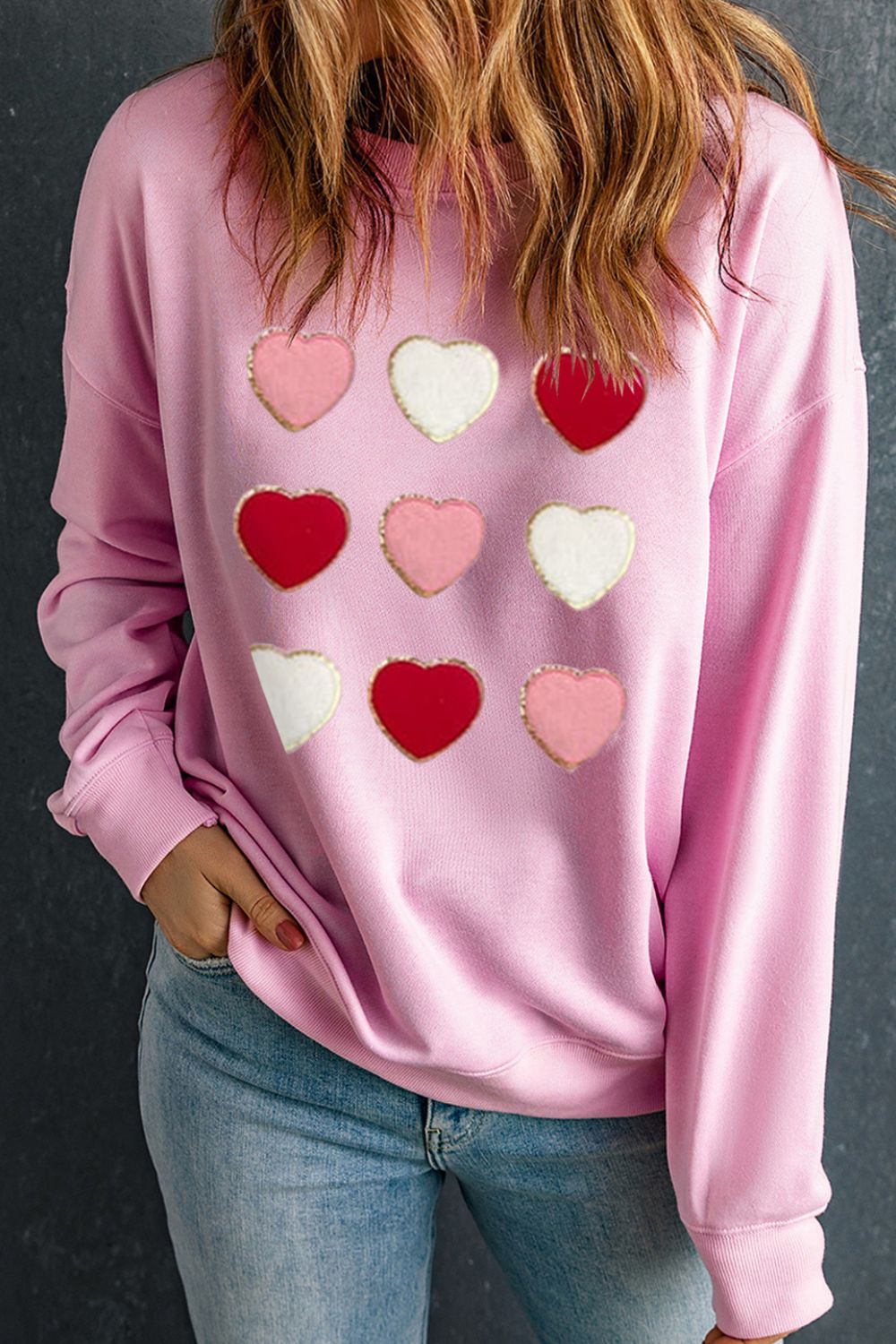 Contrast Heart Long Sleeve Sweatshirt - Charming Charlie