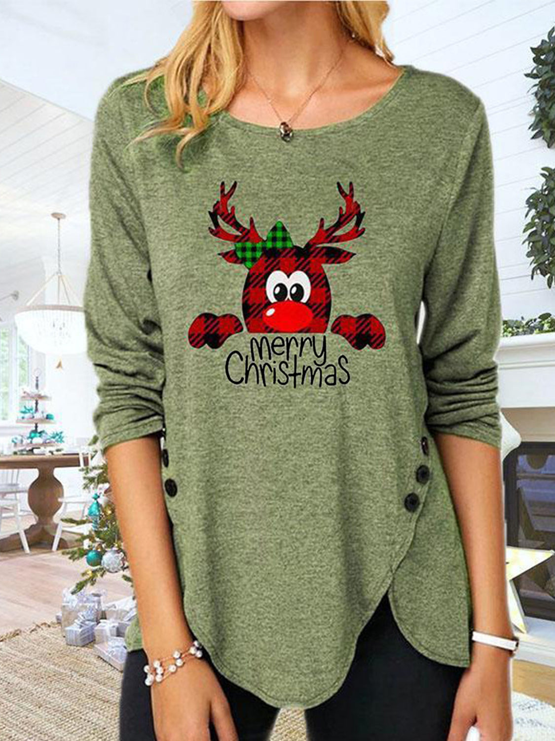 Full Size Reindeer Round Neck Long Sleeve T-Shirt - Charming Charlie