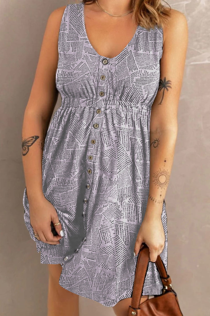 Scoop Neck Buttoned Sleeveless Magic Dress