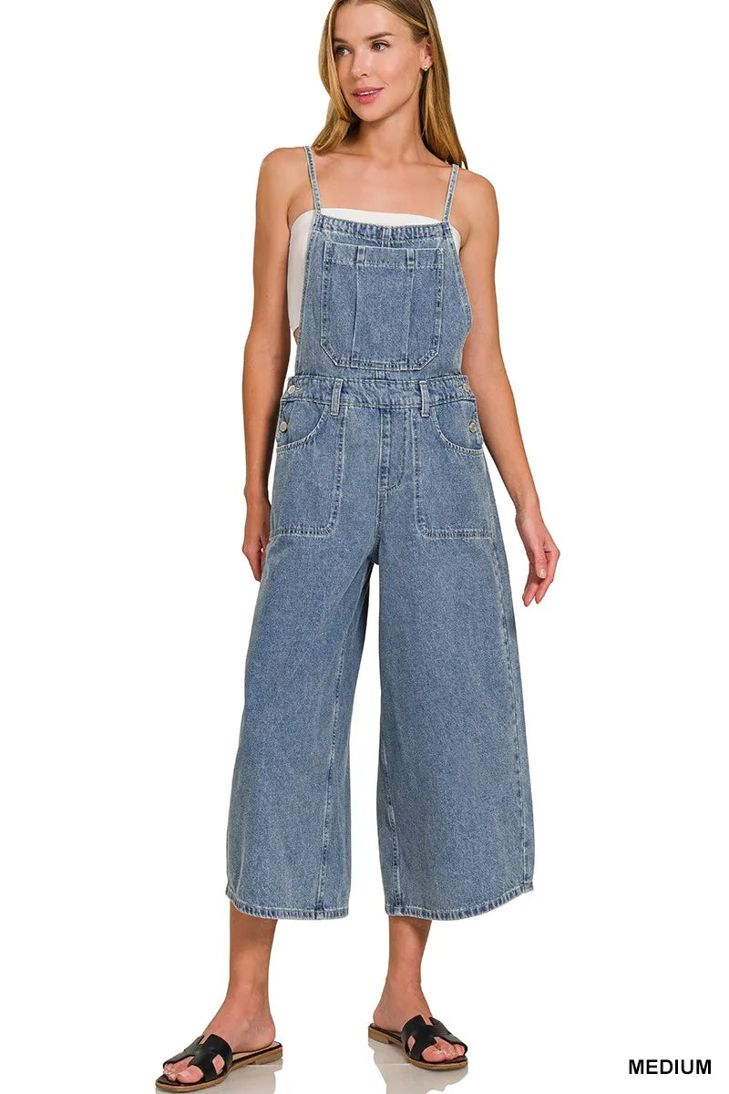 Zenana Denim Medium Washed Wide Leg Overalls – Charming Charlie