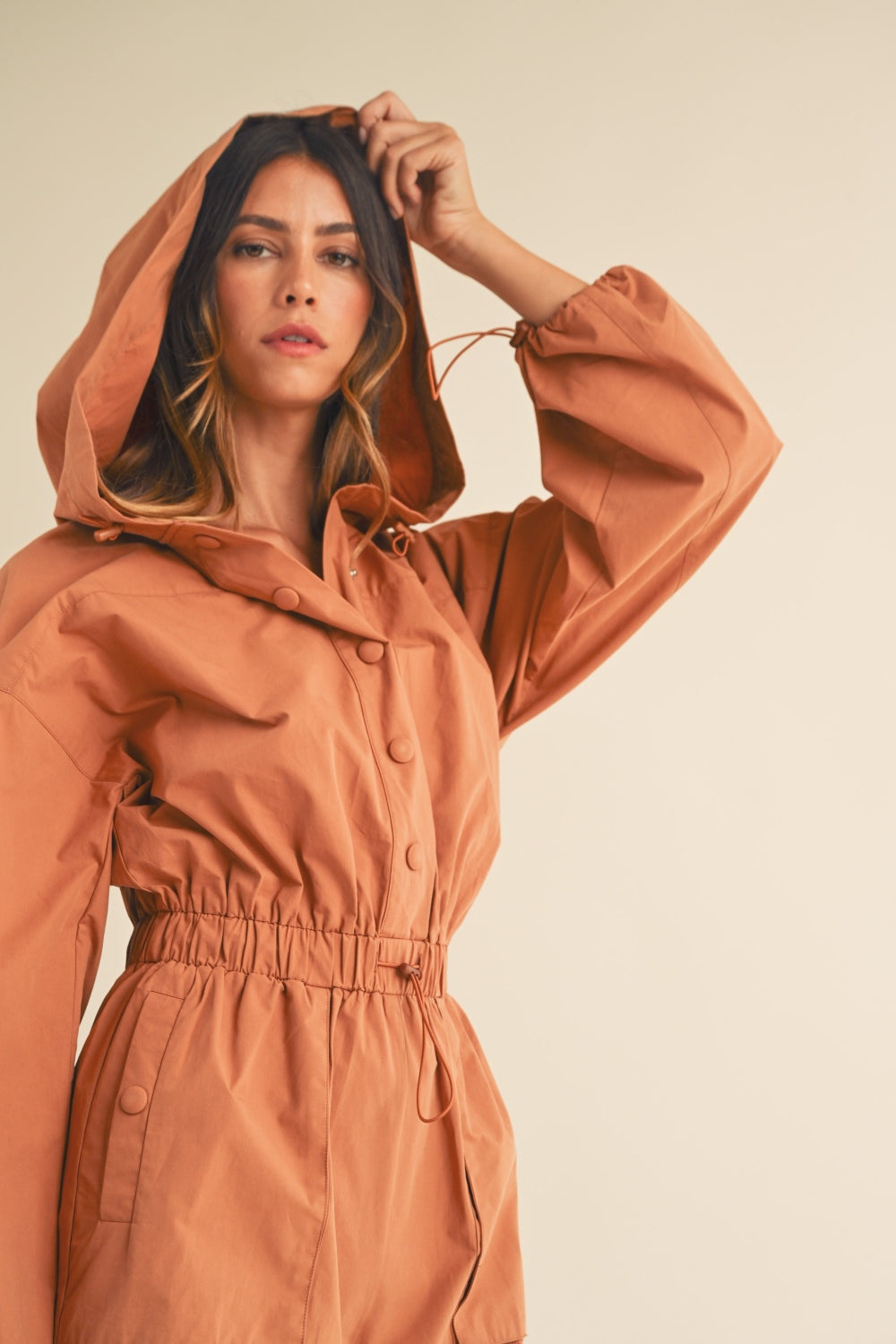 Mable Snap Down Long Sleeve Hooded Romper – Charming Charlie