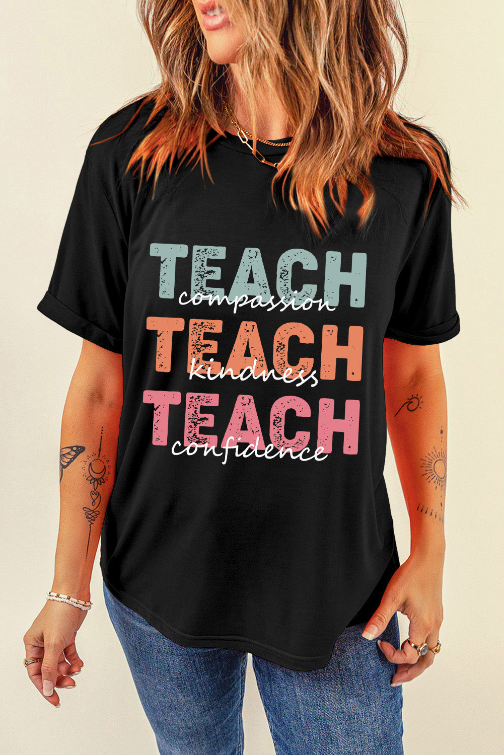 Letter Graphic Round Neck Short Sleeve T-Shirt - Charming Charlie