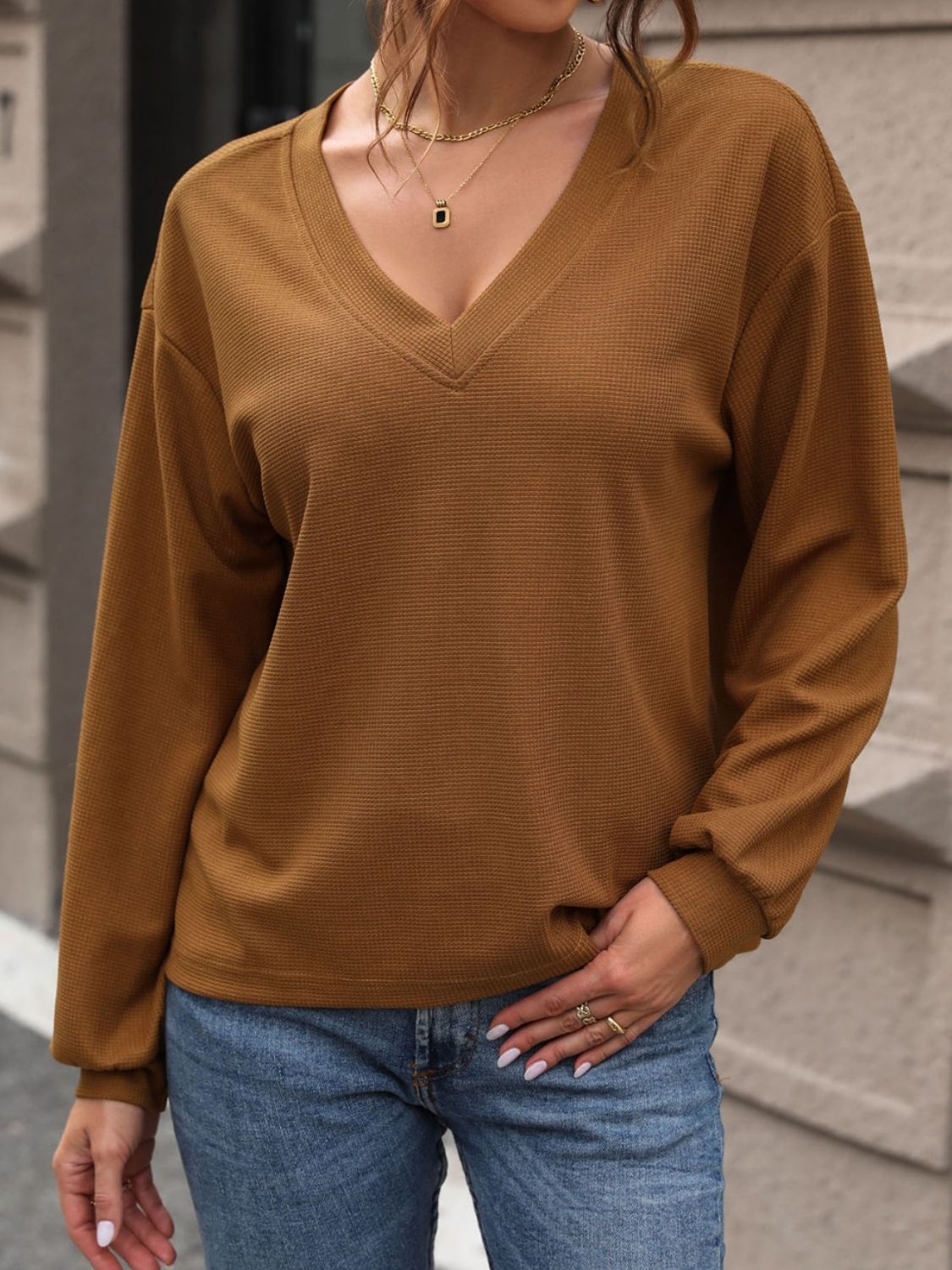V-Neck Long Sleeve Top - Charming Charlie