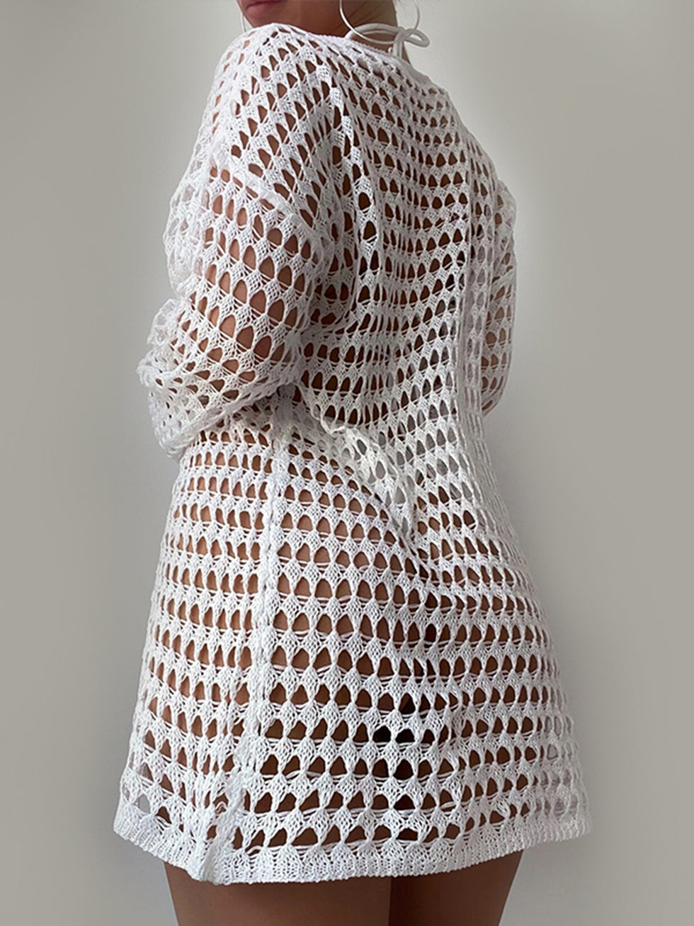 Openwork Flare Sleeve Cropped Cover Up