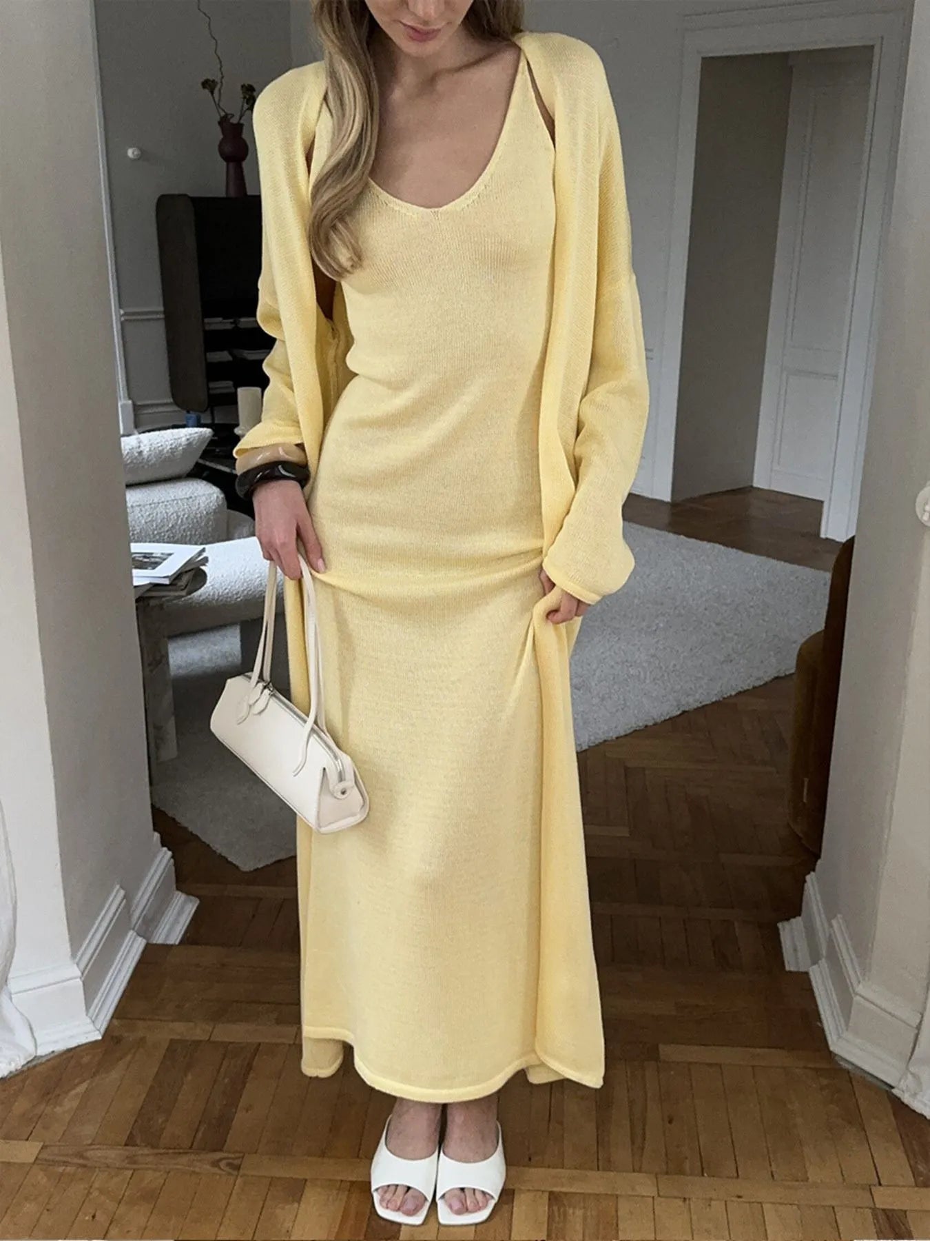 V-Neck Knit Dress and Cardigan Sweater Set – Charming Charlie