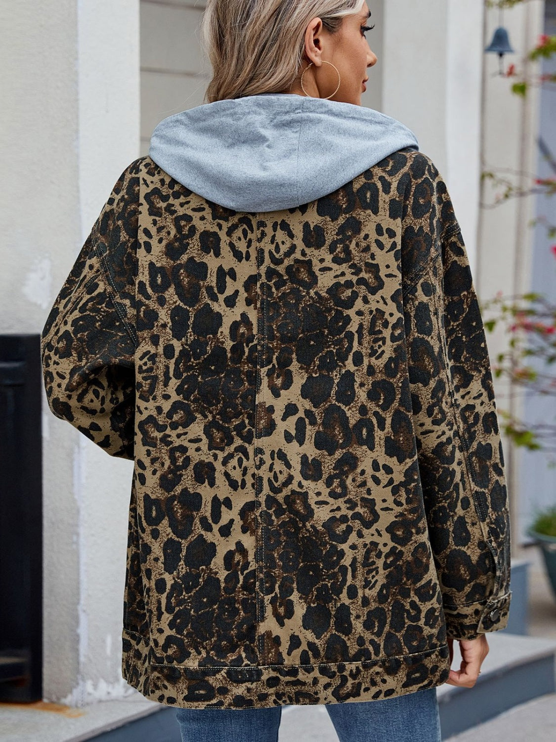 Leopard Button Up Drop Shoulder Denim Jacket – Charming Charlie