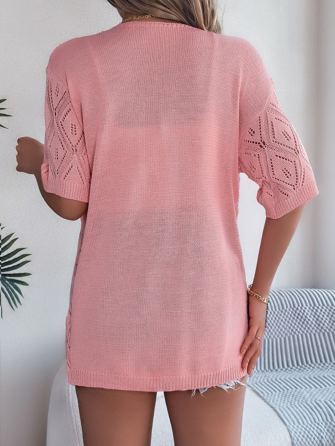 Openwork Open Front Half Sleeve Cardigan - Charming Charlie