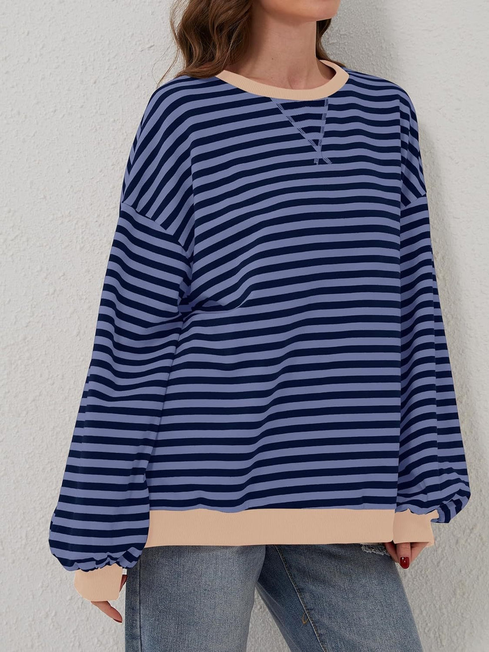 Contrast Wave Stripe Long Sleeve Sweater