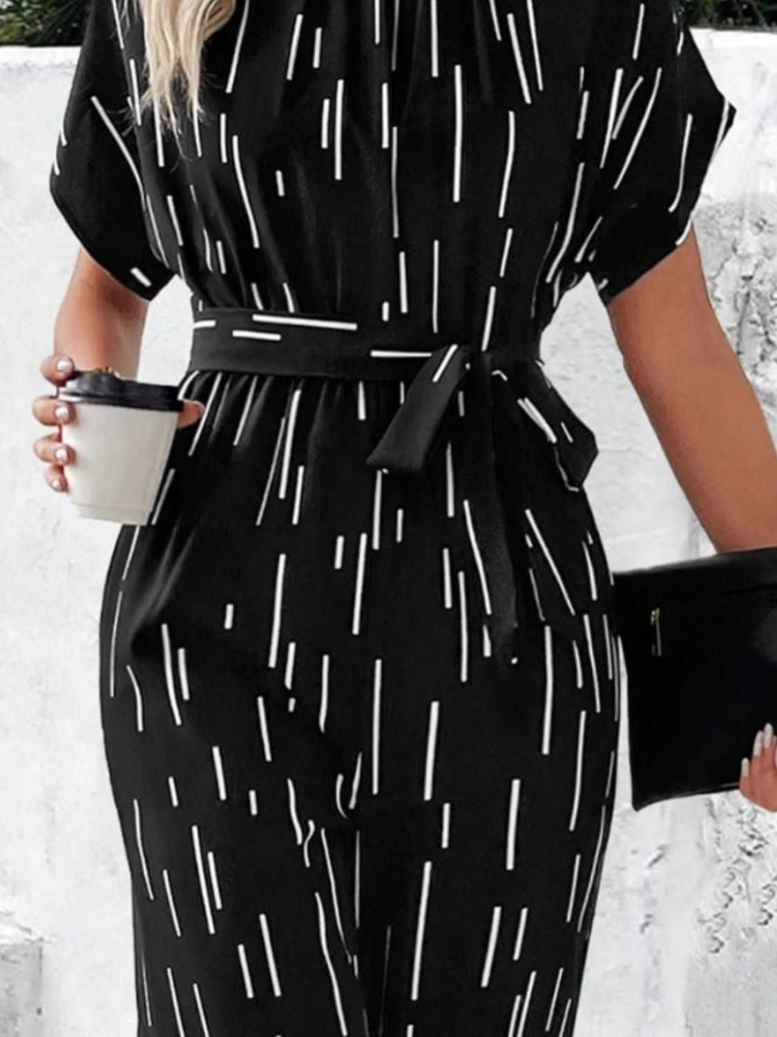 Tied Printed Mock Neck Wide Leg Jumpsuit - Charming Charlie