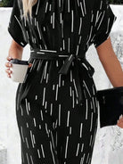 Tied Printed Mock Neck Wide Leg Jumpsuit - Charming Charlie