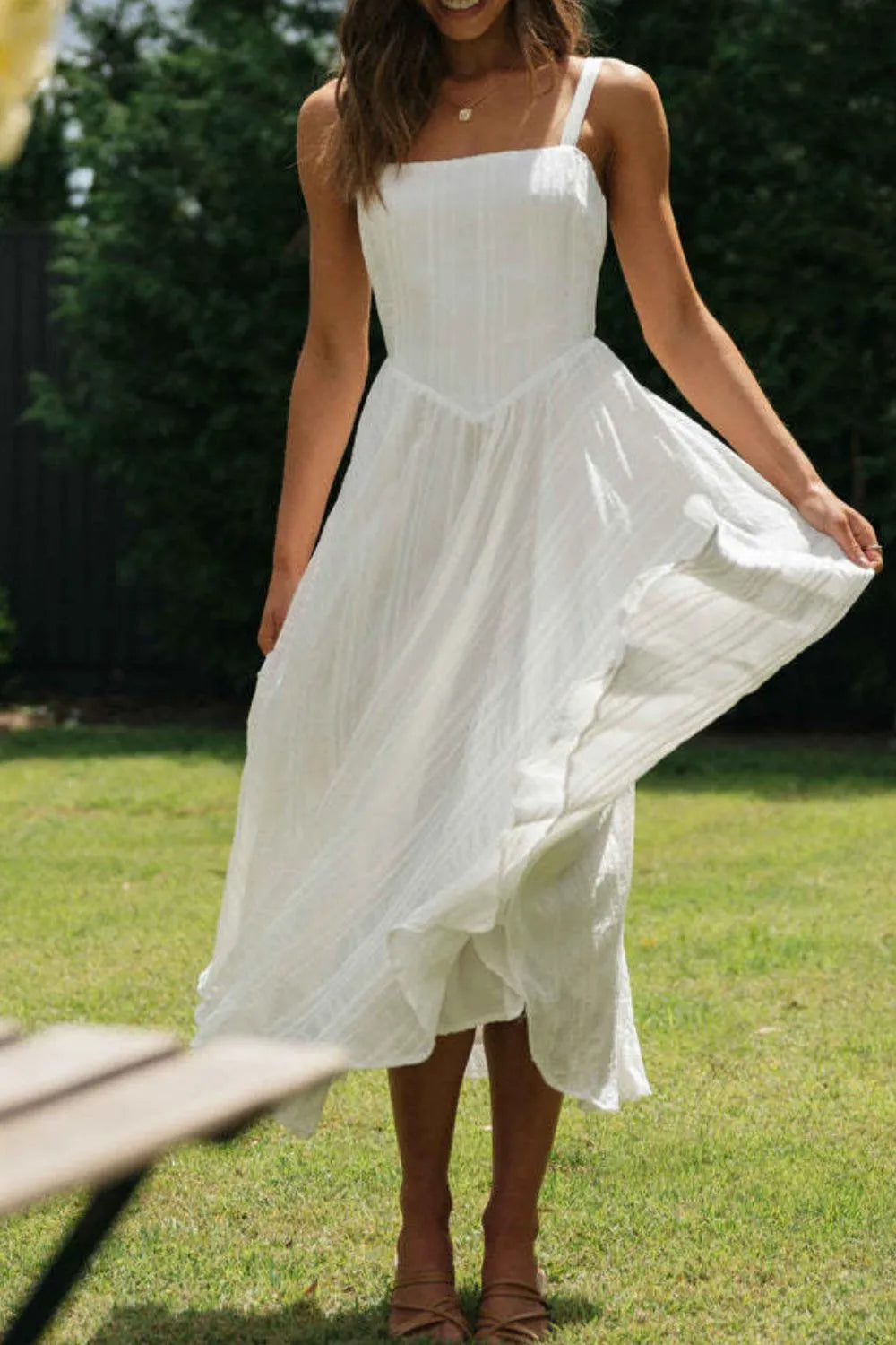 white cami dress midi Square Neck Midi Cami Dress White / XL