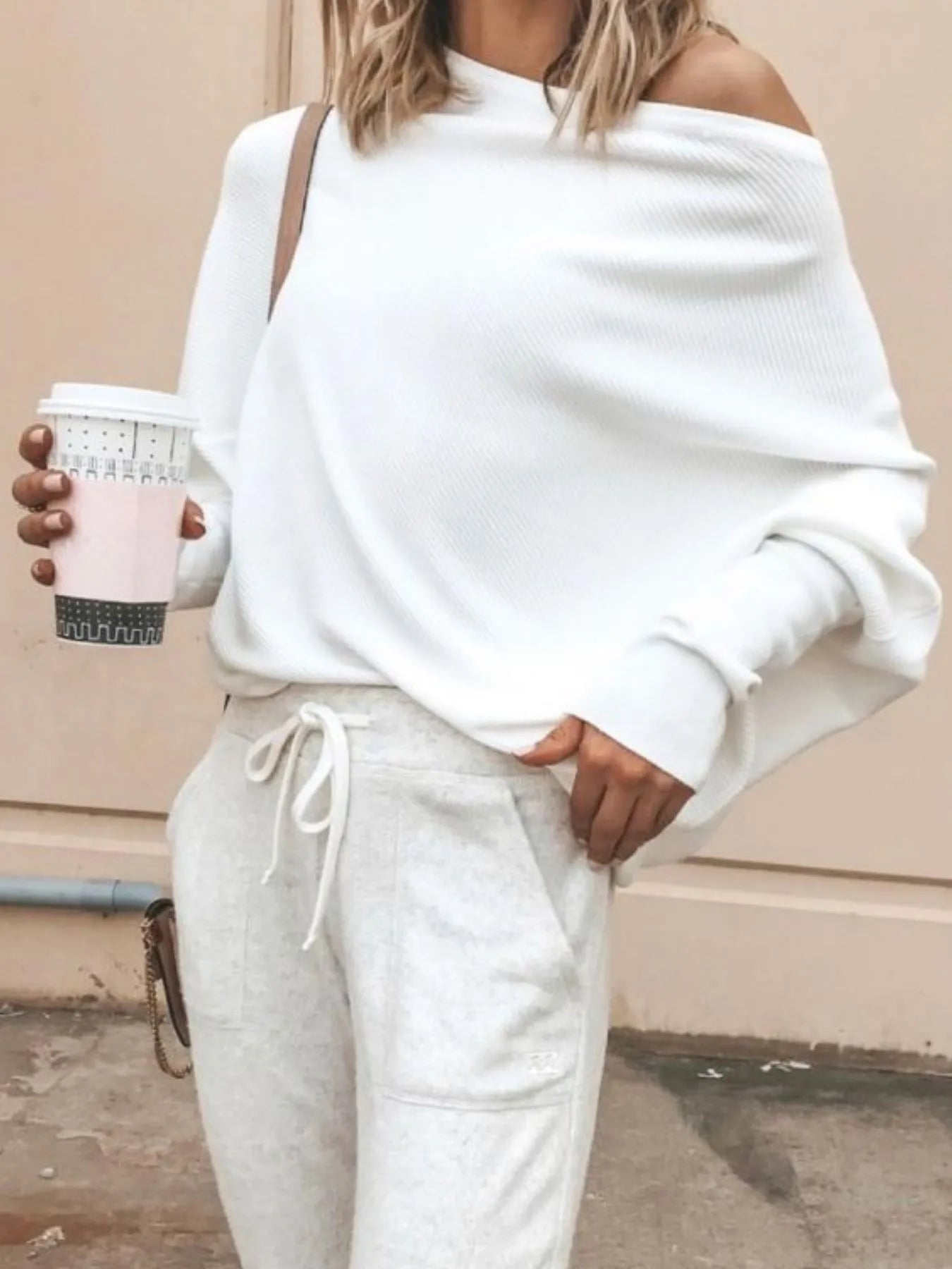 One-Shoulder Ribbed Knit Top with Relaxed Fit main image 0