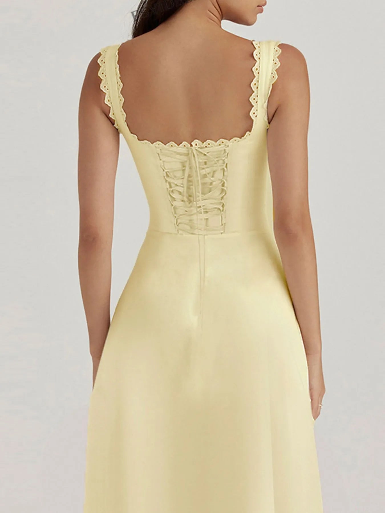 Scalloped V-Neck Midi Dress with Back Lace-Up  Charming Charlie