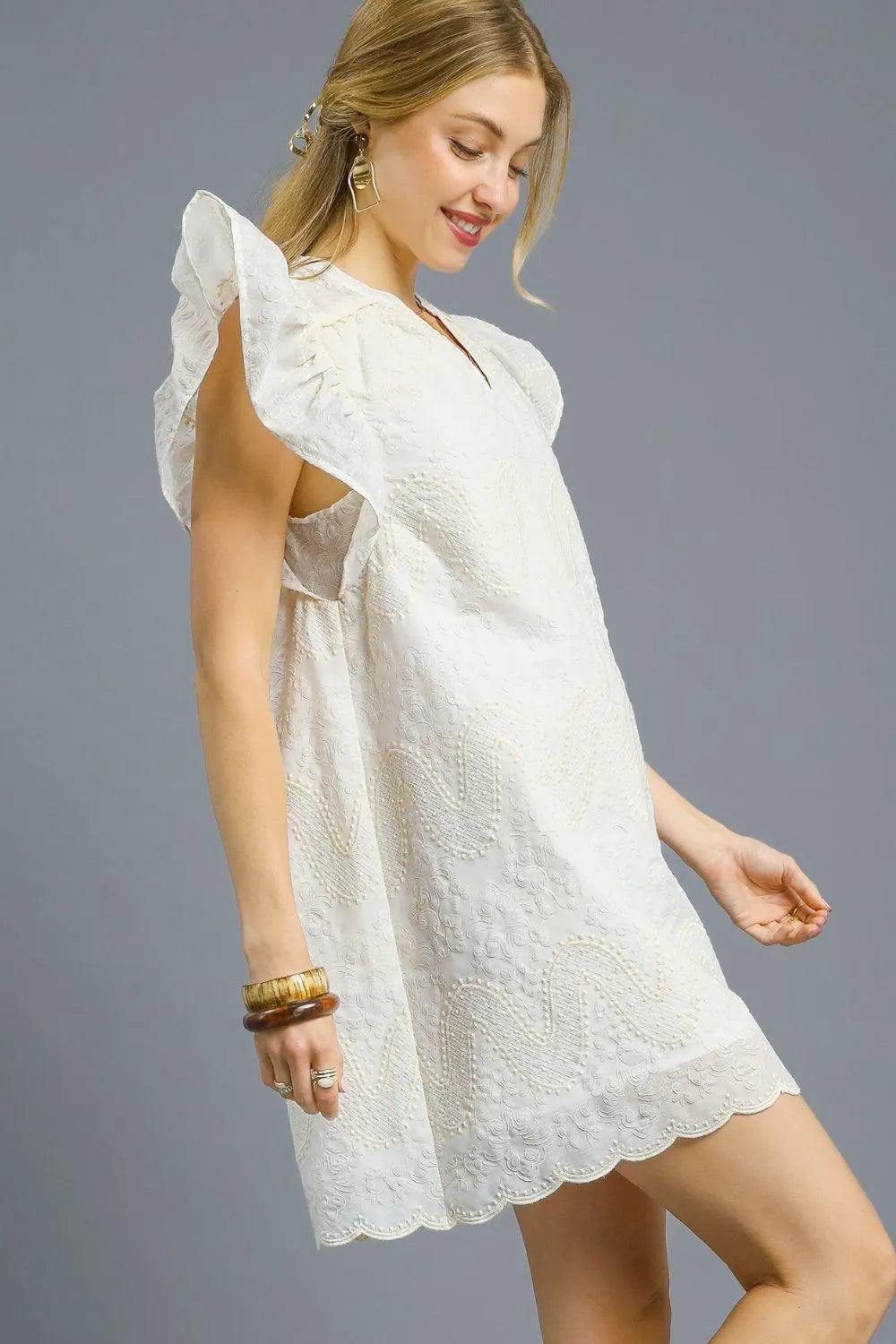 Umgee Scalloped Hem Embroidered Mini Dress – Charming Charlie