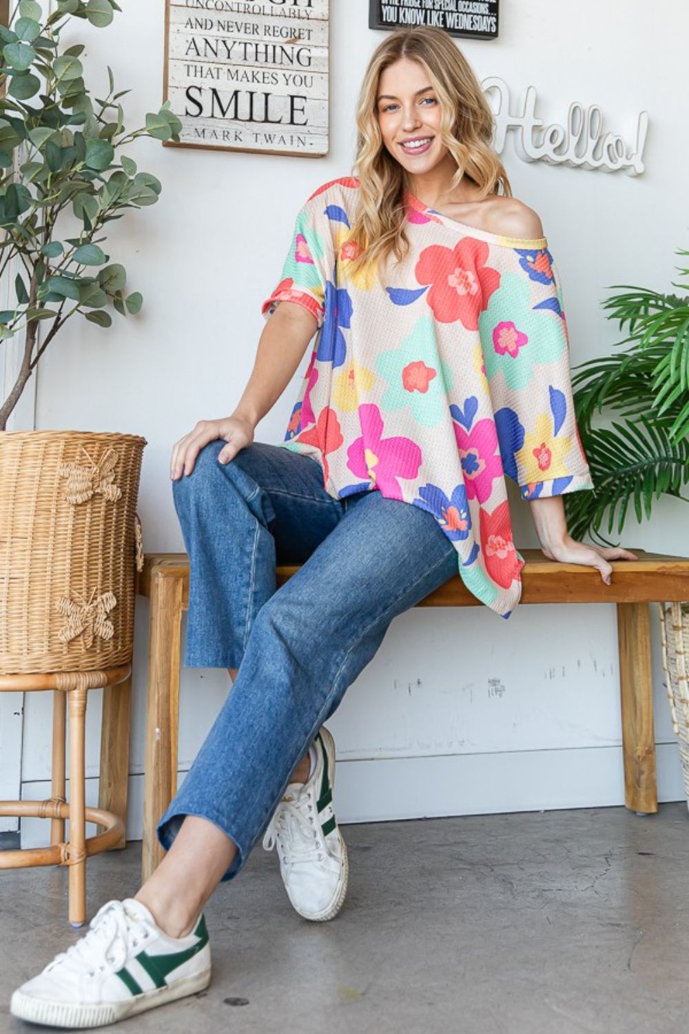 HOPELY Floral Waffle Oversize T-Shirt - Charming Charlie