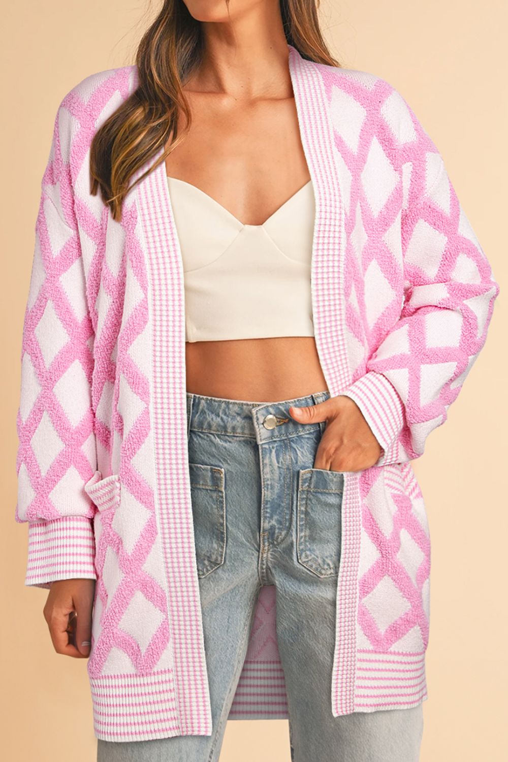 Geometric Open Front Long Sleeve Cardigan – Charming Charlie