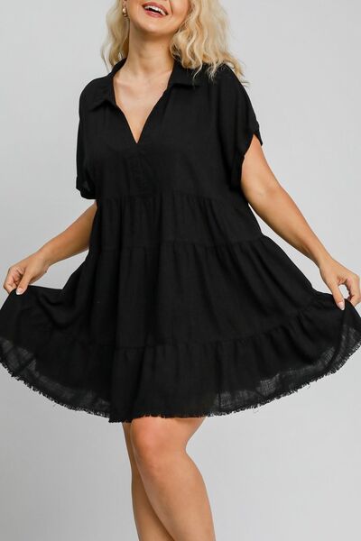 Umgee Full Size Raw Hem Folded Sleeve Tiered Dress Plus Size – Charming  Charlie