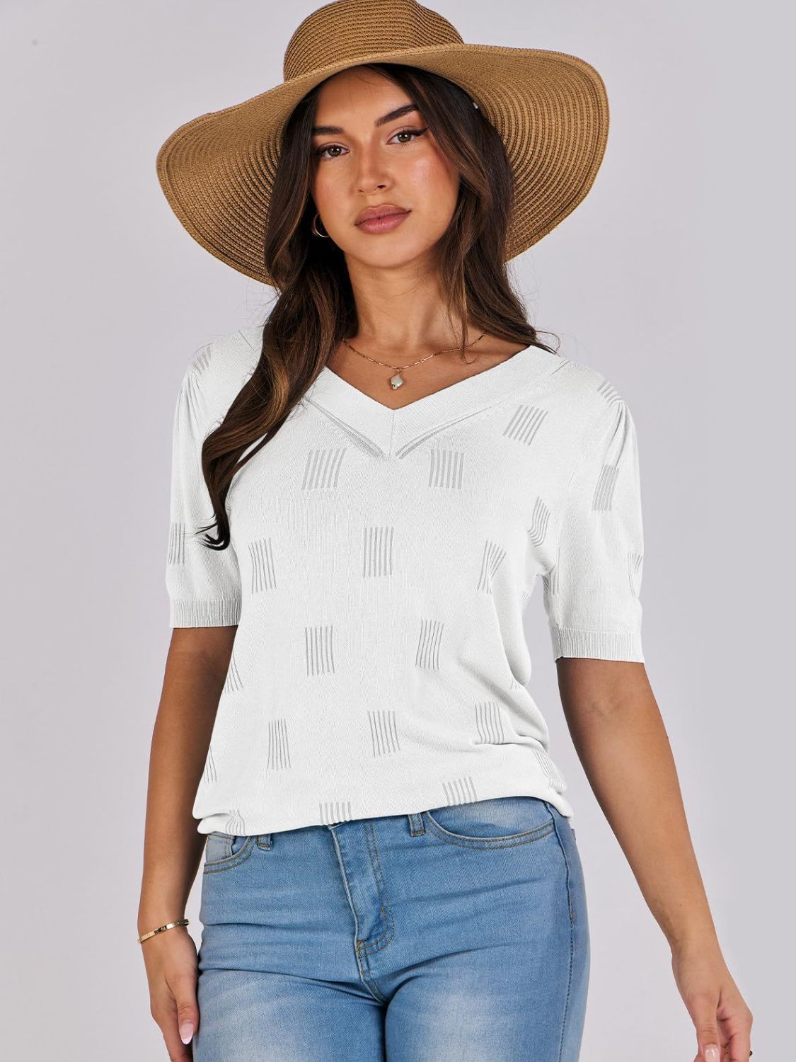V-Neck Half Sleeve Knit Top - Charming Charlie
