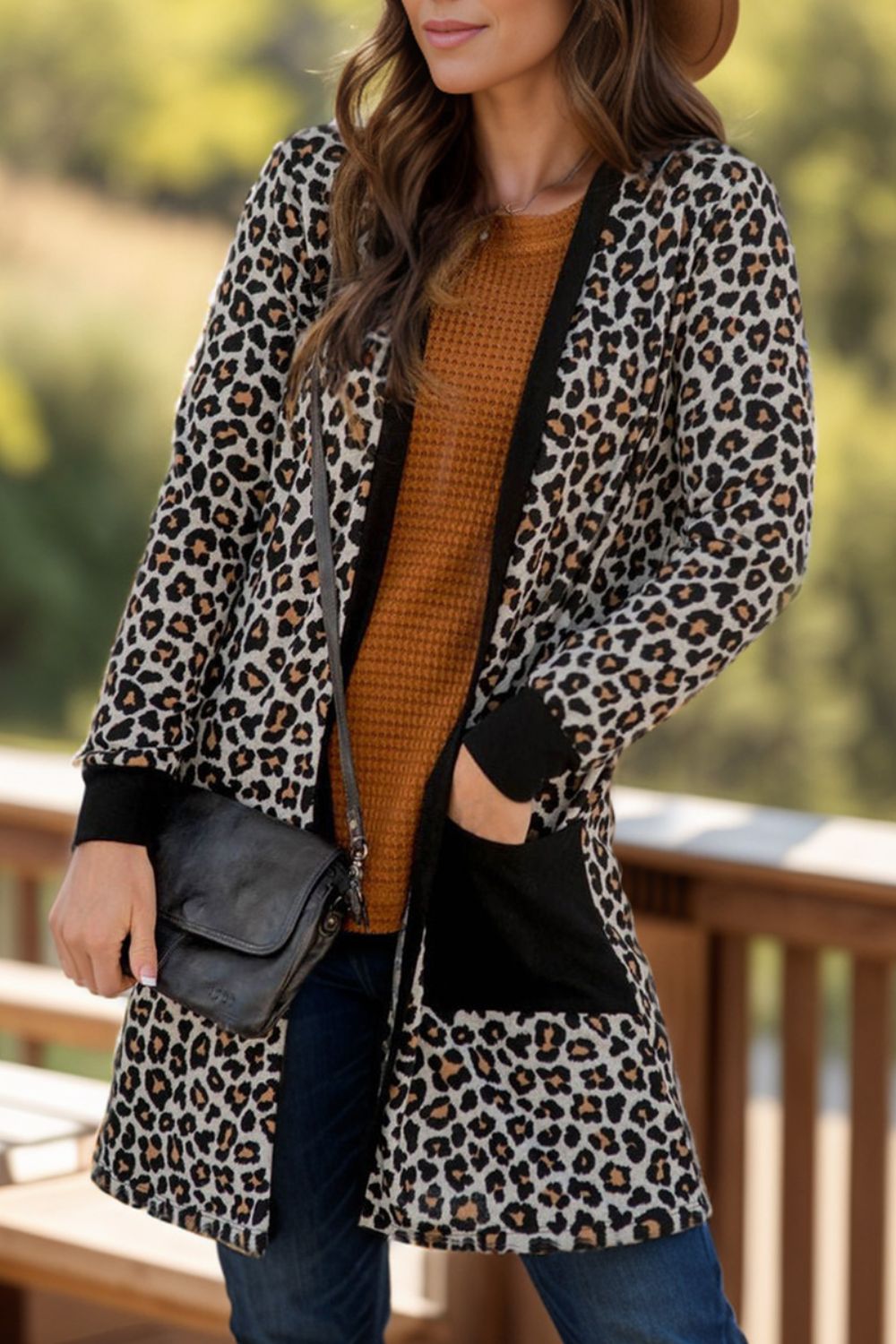Pocketed Leopard Open Front Cover Up - Charming Charlie