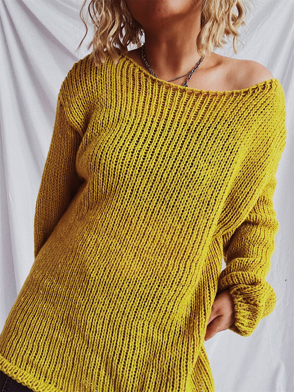 Mustard off shoulder sweater best sale