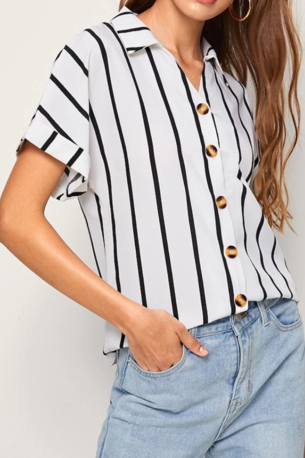 Striped Button Up Short Sleeve Shirt - Charming Charlie