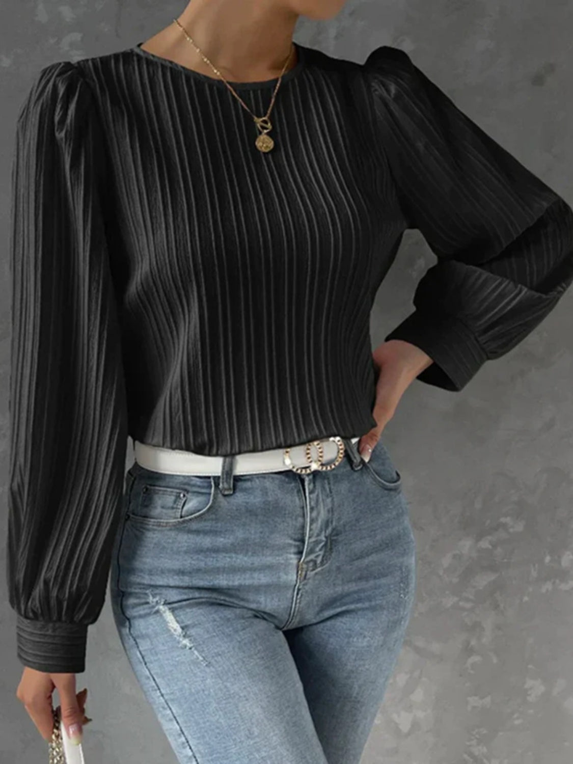 Round Neck Long Sleeve Blouse - Charming Charlie