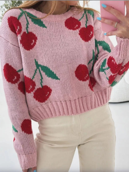 Cherry Pattern Long Sleeve Sweater – Charming Charlie