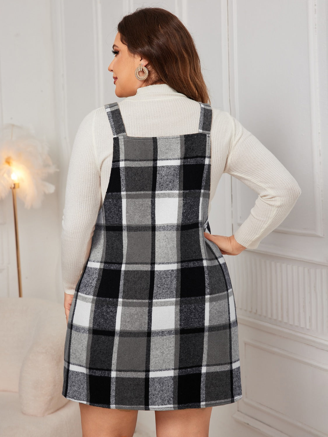 Plus Size Plaid Wide Strap Overall Dress Charming Charlie