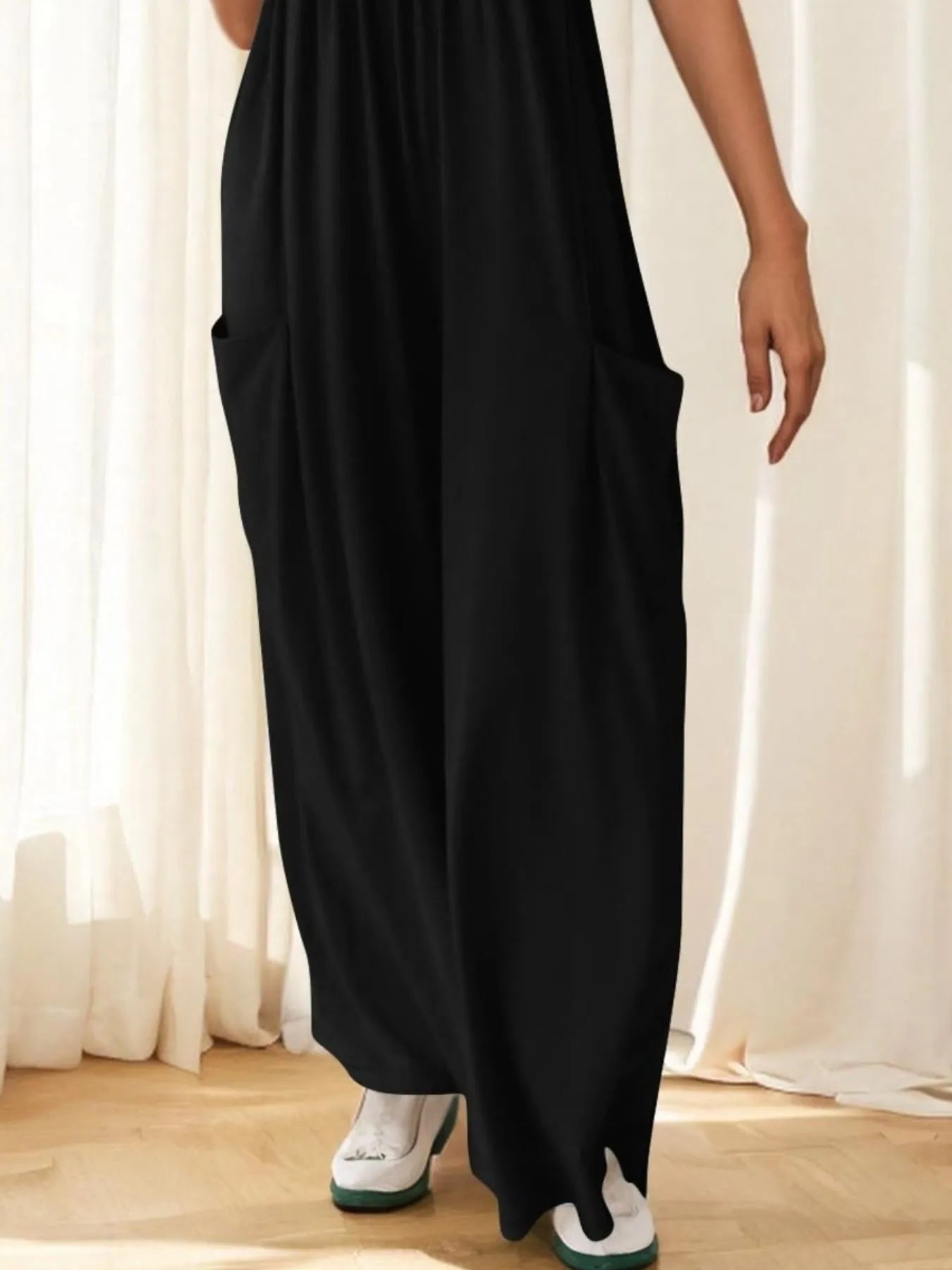 Spaghetti Strap Deep V Jumpsuit with Pockets
