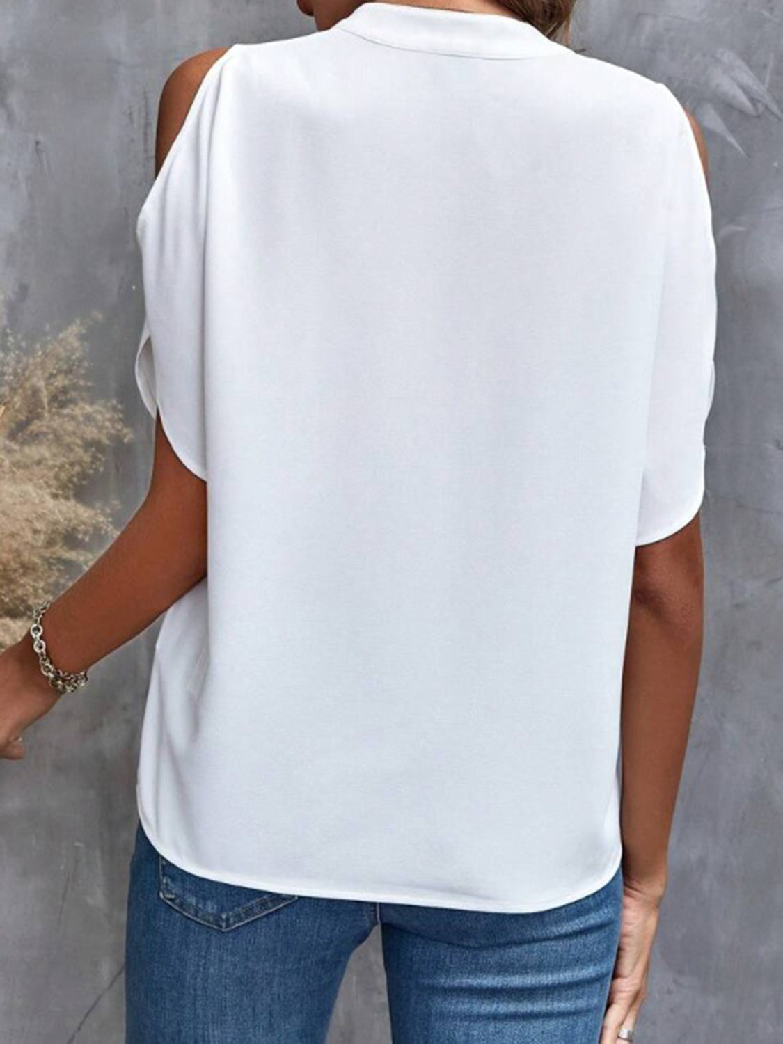 Notched Cold Shoulder Half Sleeve Blouse - Charming Charlie