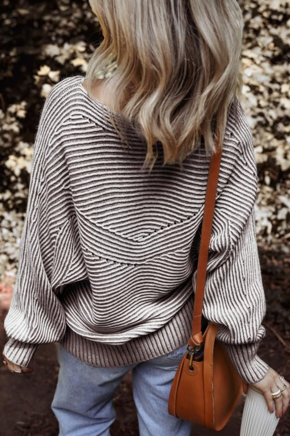 Textured Striped Round Neck Long Sleeve Top - Charming Charlie