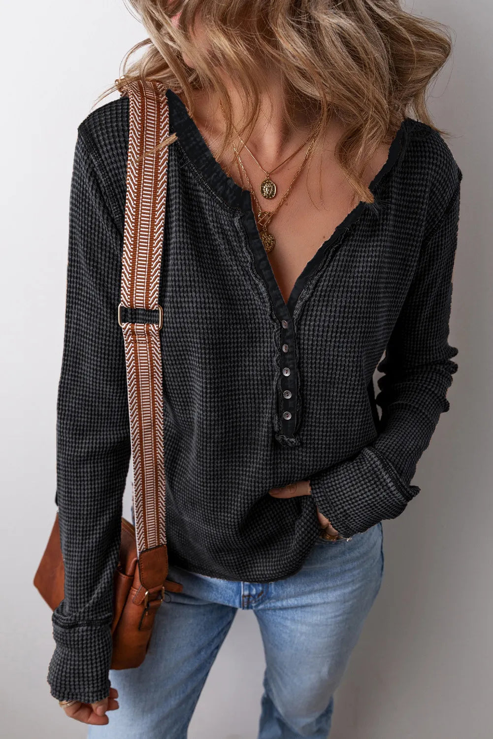 Notched Long Sleeve Top - Charming Charlie