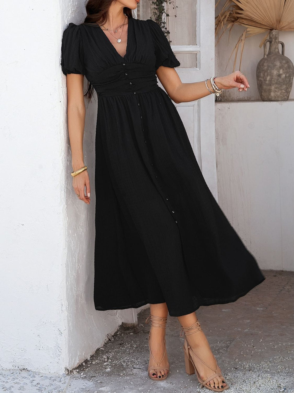 Devine Smocked Floral V-Neck Short Sleeve Dress main image 0